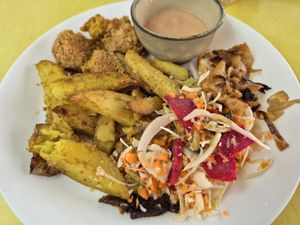 Chickpea nuggets. To be honest, I was disappointed by this dish, it was quite dry and not so tasty... at Foound in Geneva