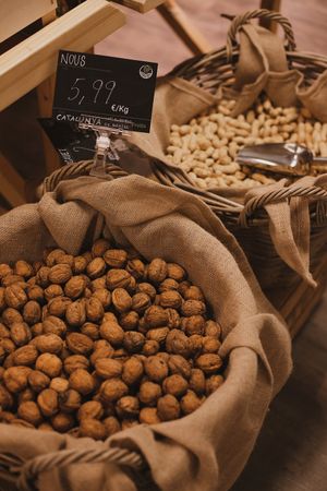 Dried fruit in bulk at Linverd Market in Barcelona