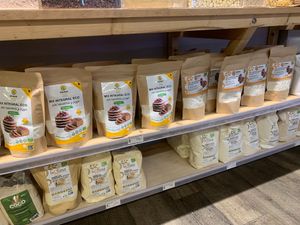 Organic flours at Linverd Market in Barcelona