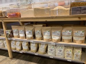 Organic flours at Linverd Market in Barcelona