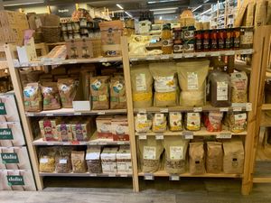 Organic pasta and cereals at Linverd Market in Barcelona