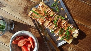 Brunch special. Mushroom and spinach crepe rolls. at Foam and Fork in Gzira