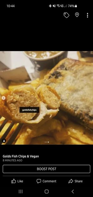 Sausages at Golds Fish Chips & Vegan in Catshill