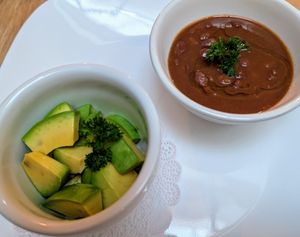 vegan breakfast: beans and avocado at 352 Guest House Hotel in San Juan