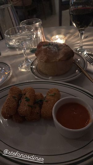 Mozza sticks and garlic knots   at Stefano's Diner in Toronto