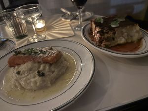 Salmon and lasagna   at Stefano's Diner in Toronto