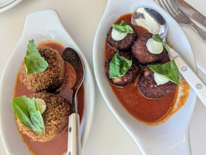 Meat balls and Arangini at Stefano's Diner in Toronto