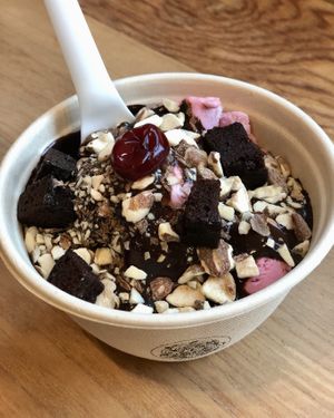 Vegan Sundae Bowl (with Raspberry ice cream)  at Earnest Ice Cream in North Vancouver