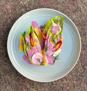 Lettuce Salad with Pomegranate juice dressing at Komaaj in San Francisco