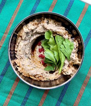 Naz Khatoun Dip (Roasted eggplant, walnut & herbs) / Vegan-Gluten Free at Komaaj in San Francisco