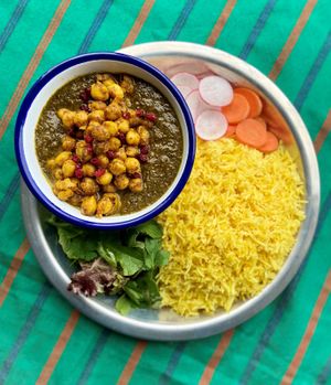 Pomegranate Walnut Stew with Turmeric Rice / Vegan-Gluten Free at Komaaj in San Francisco