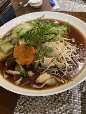 Stir fried flat noodles with vegetables  at San May in Phu Quoc