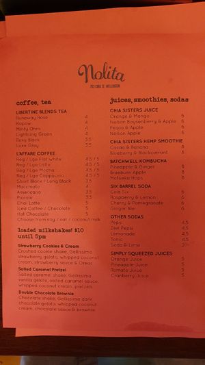 Drinks menu April '21 ~ Great shakes! at Nolita in Wellington