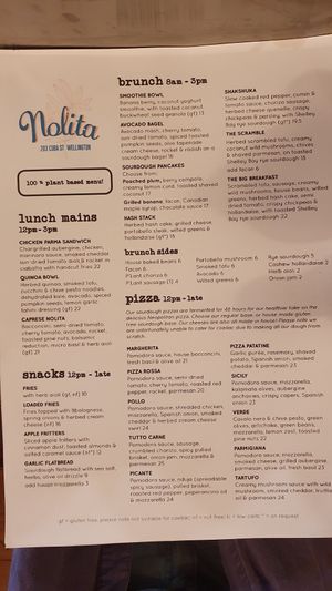 Brunch, Lunch & Snack menu ~ April '21 at Nolita in Wellington