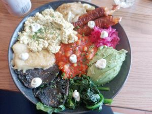 Macro Bowl with plant chorizo and smoked "cheese" added. Loved my meal. Best plant based cheese I have had at Nolita in Wellington