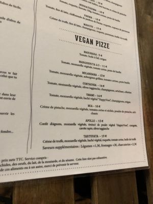 Menu pizza vegan   at Marcus Pizze Amore in Paris