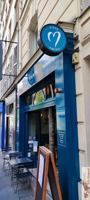 Blue facade at Marcus Pizze Amore in Paris