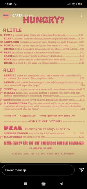 Menú at MaduBar in Estepona