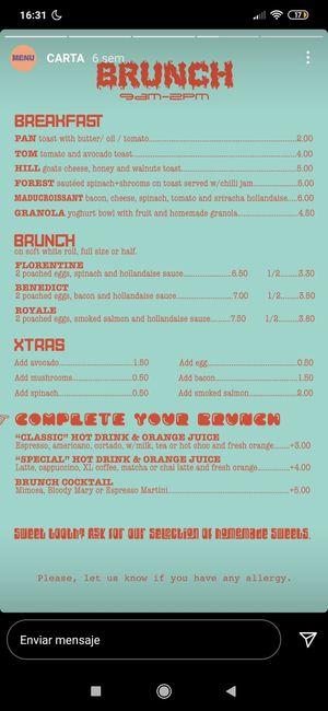 Menú brunch at MaduBar in Estepona