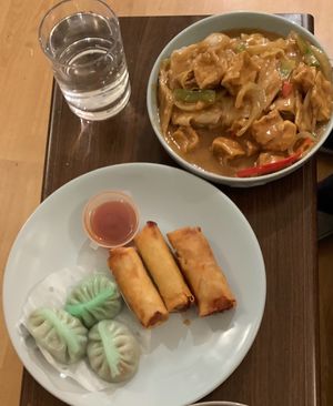 Dumplings, spring rolls and tofu satay. at Chung Ying in Birmingham