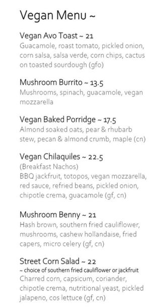 Vegan Menu from Oct 2021 at Maria Cafe in Upwey