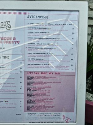 Vegan section of menu at Margo's in Queenstown