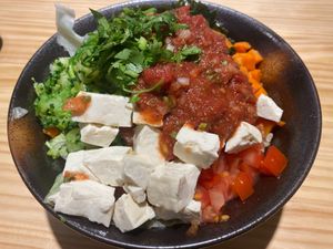 Rice base with lots of vegetables. This cost $95NT, for a very generous serving size.  at JJ's Poke & Cafe in Taipei