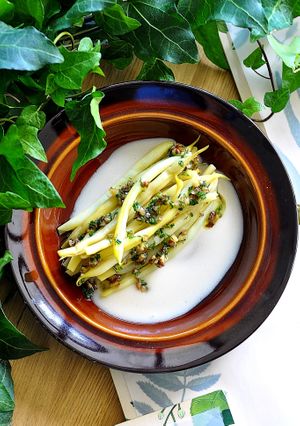 Greenbeans with walhnut and vegan Mayo. at Zrodlo in Warsaw