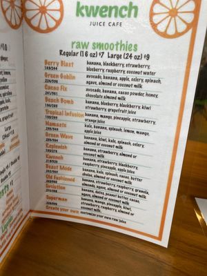 raw smoothies at Kwench Juice Cafe in Chattanooga