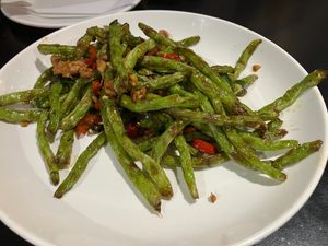 Stir-fried string beans with pork at Chao 炒炒蔬食熱炒 in Taipei