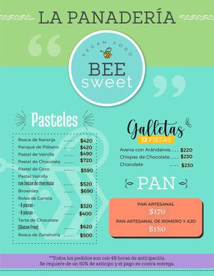 Our menu  at Bee Sweet Vegan Food  in Playa Del Carmen