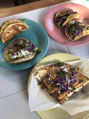 Tacos and quesadilla (on plates at home because we were in a pandemic). at Terror Tacos in St Louis