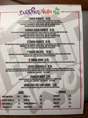Menu 11/2021 at Terror Tacos in St Louis