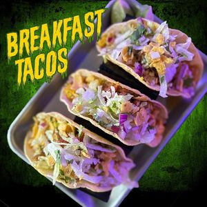 Breakfast Tacos! Tofu scramble, hash browns, cheese, salsa, lettuce, onion, crushed frito chips    at Terror Tacos in St Louis
