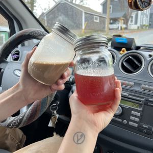 Moontown latte and blueberry iced tea  at Moontown Market in Lunenburg