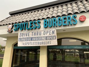 Outside at Spotless Burgers in Upland