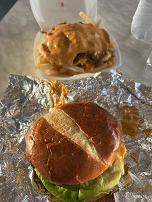 Burger & Fries. Lots of fauxmage (vegan cheese)   at Spotless Burgers in Upland