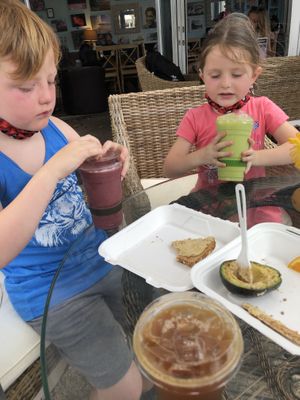 Hummus, toast, avo, smoothies  at Island Brew Coffeehouse in Honolulu