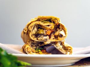 Vegan Royal Pitta: Lebanese pitta bread with based cauliflower, baked eggplants, moutabel spread, onion, picked, tomato, lettuce, mint etc. at Beirut Lebanese Kitchen in Strovolos