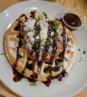 Vegan hot honay chick'n and waffles at Golden West Cafe in Baltimore