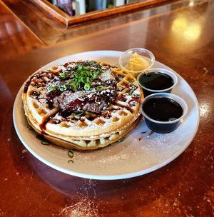 Vegan hot honay chick'n and waffle at Golden West Cafe in Baltimore