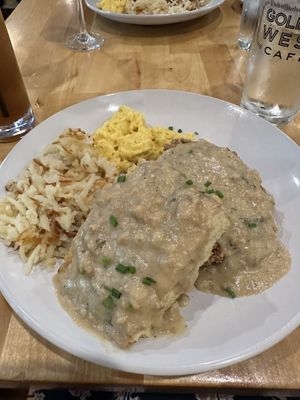 Vegan biscuits and gravy with Little Fig Chik’n and Just Egg  at Golden West Cafe in Baltimore