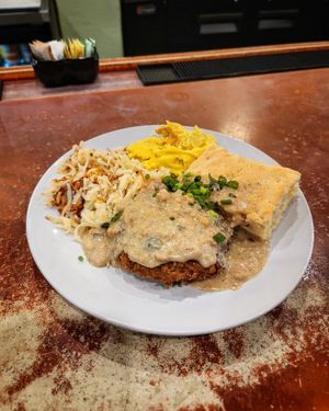 Vegan Biscuits and Sausage Gravy with Little Fig Chick'n and JustEgg at Golden West Cafe in Baltimore