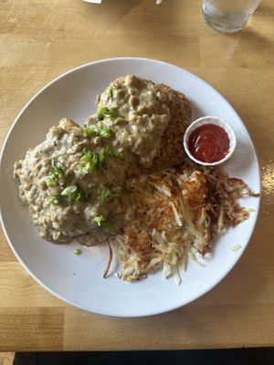 Biscuits and gravy platter (vegan fried chicken)   at Golden West Cafe in Baltimore