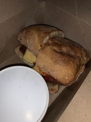 Beyond spicy sausage on cibbatta  at Golden West Cafe in Baltimore