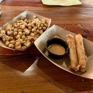 Crispy Chickpeas and Wonton Cheese Sticks at Sunny's Backyard in Austin