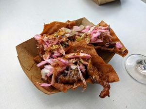 Bulgogi tacos, the signature dish. at Sunny's Backyard in Austin