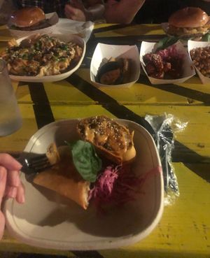 our feast. pictures in front is the spare rib wrap at Sunny's Backyard in Austin