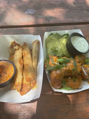 Wonton Sticks and Buffalo Bites  at Sunny's Backyard in Austin