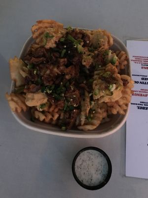 Loaded fries. SOOO GOOD and v loaded lol  at Sunny's Backyard in Austin